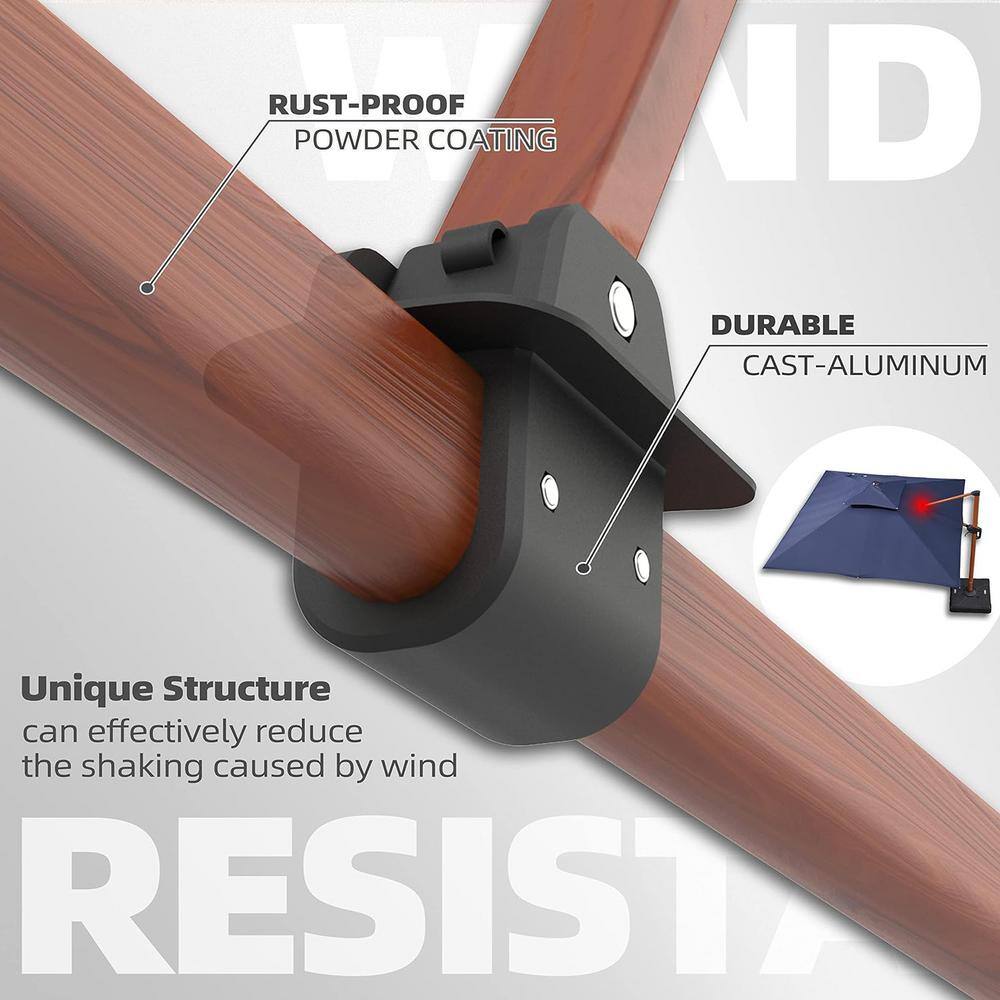 Navy Blue 11' Square Cantilever Patio Umbrella with Wood Grain Frame