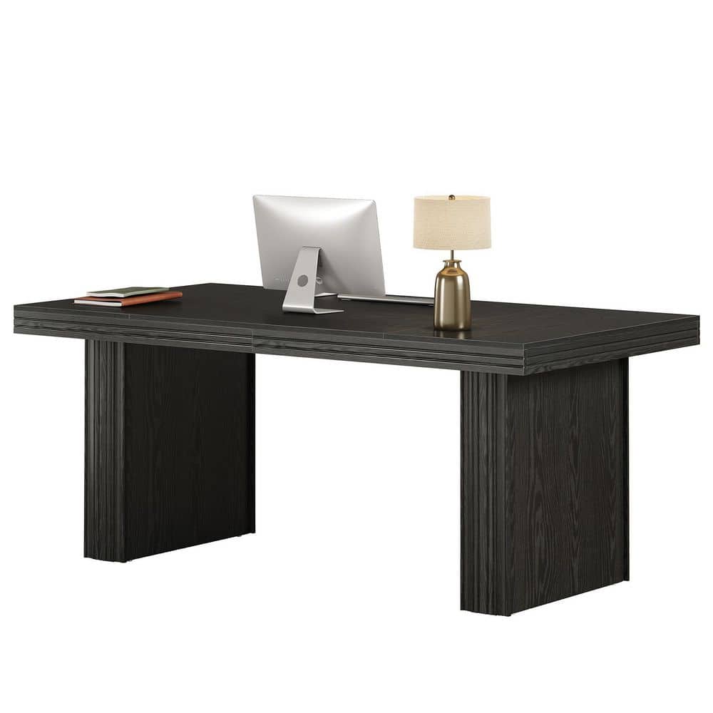 Moronia 63 in. Rectangle Black Wood Executive Desk with Spacious Desktop, Large Home Office Desk with Fluted Line