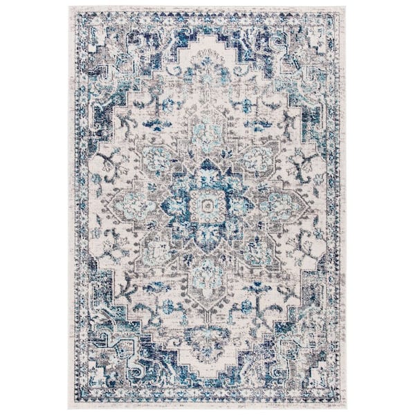 SAFAVIEH Madison Ivory/Grey 5 ft. x 8 ft. Border Geometric Floral Medallion Area Rug
