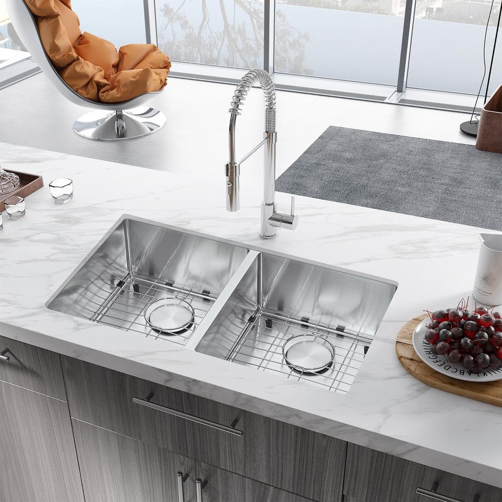 32" Stainless Steel Double Bowl Undermount Kitchen Sink
