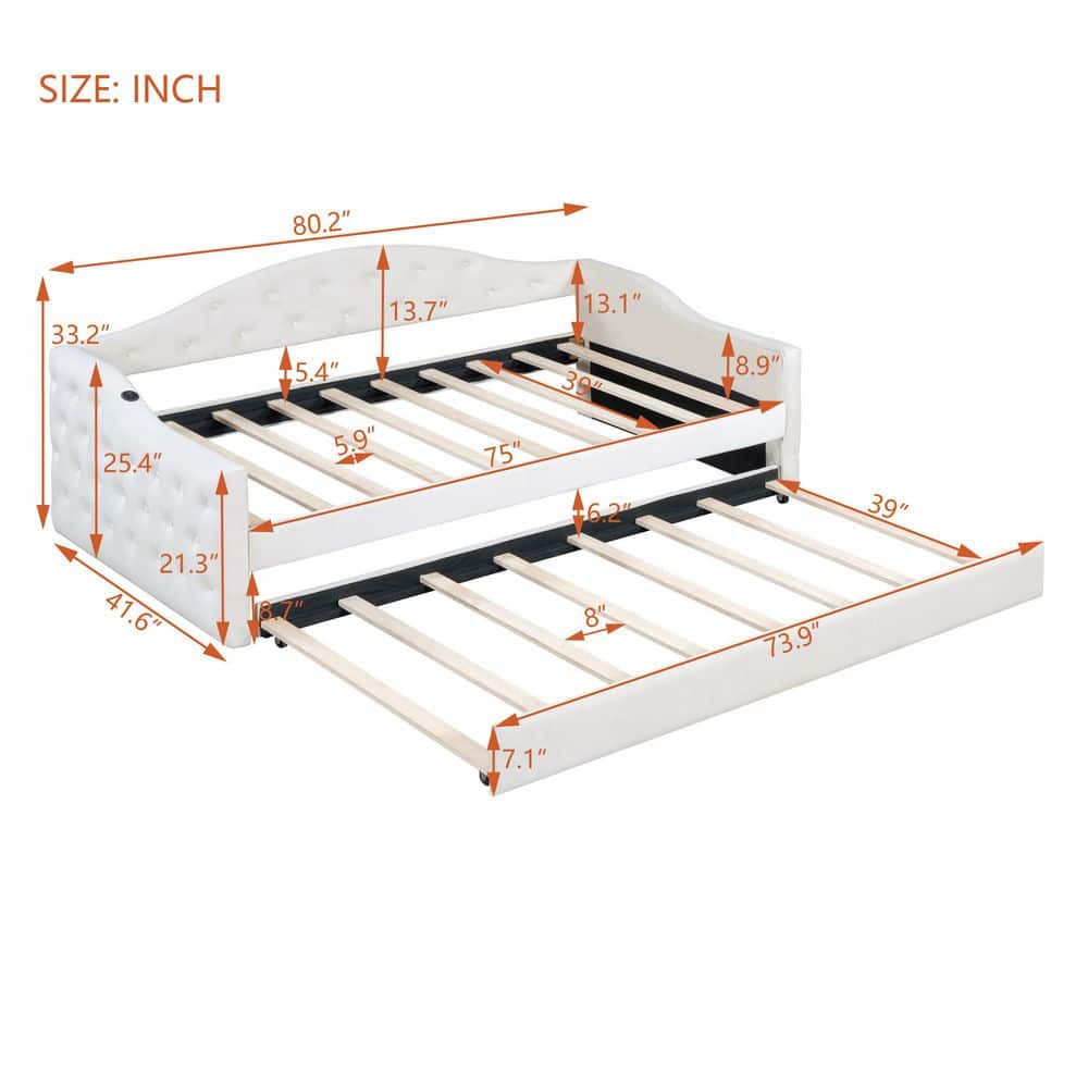 Pink Twin Size Daybed with Trundle, USB&Type-C Charging Ports - thumbnail 3
