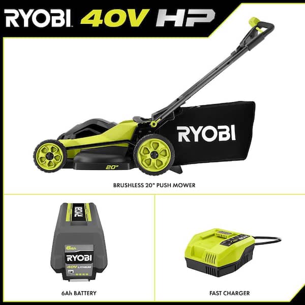 40V HP Brushless 20 in. Cordless Battery Walk Behind Push Lawn Mower with 6.0 Ah Battery and Charger