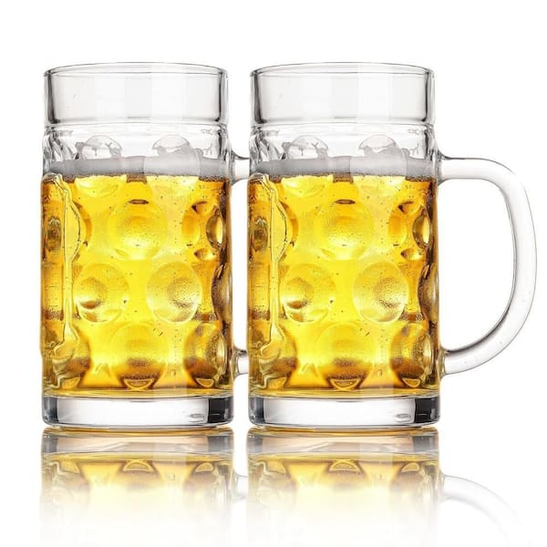 2-Pack Freezer Beer Mugs, 20 oz. Large Heavy Glass Mugs with Handles, Lead-Free Glasses Oktoberfest Style