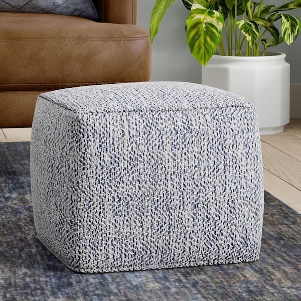 Nate 18 in. Wide Cotton Square Pouf in Denim Melange
