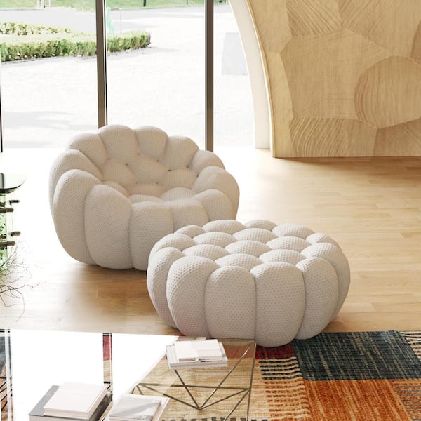 49 in. W Flared Arm 3D knitted Polyester 2-piece Curved Sectional Sofa in. Beige with Ottoman