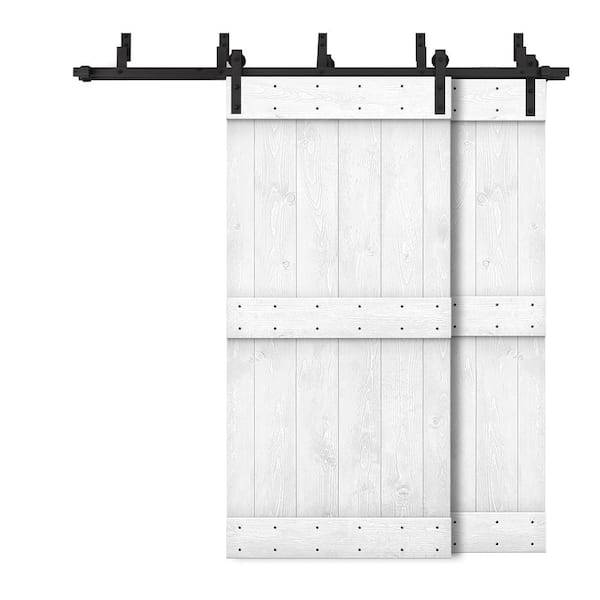 CALHOME 68 in. x 84 in. Mid-Bar Bypass White Stained DIY Solid Wood Interior Double Sliding Barn Door with Hardware Kit