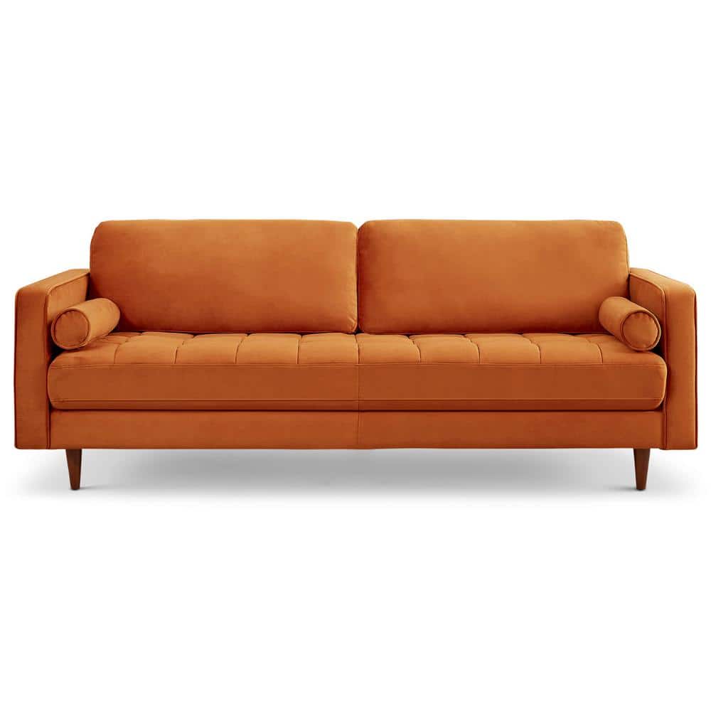 Ashcroft Furniture Co Nora 88 in. W Square Arm Mid Century Modern Comfy  Velvet Rectangle Sofa in Burnt Orange (Seats 3) HMD02001 - The Home Depot