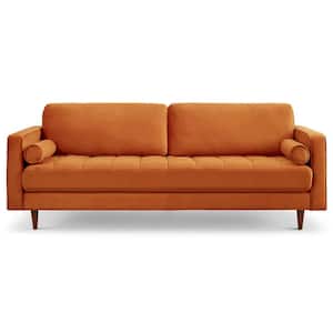 Nora 88 in. W Square Arm Mid Century Modern Comfy Velvet Rectangle Sofa in Burnt Orange (Seats 3)