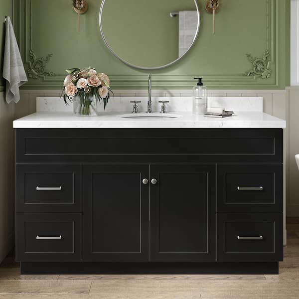ARIEL Hamlet 60.25 in. W x 22 in. D x 36 in. H Single Sink Freestanding Bath Vanity in Black with Carrara White Quartz Top