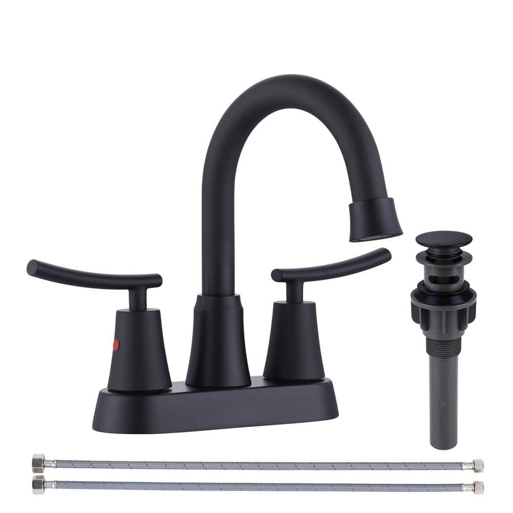WOWOW 4 in. Double Handle Centerset Bathroom Sink Faucet with Pop