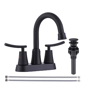 4 in. Double Handle Centerset Bathroom Sink Faucet with Pop Up Drain in Black