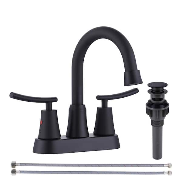 WOWOW 4 in. Double Handle Centerset Bathroom Sink Faucet with Pop Up Drain in Black