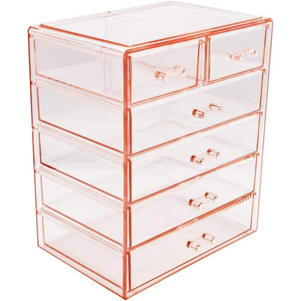 Sorbus Pink Clear Makeup Organizer MUP-STRG42-PI - The Home Depot
