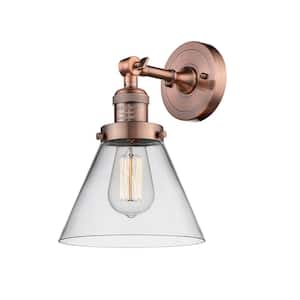 Cone 1-Light Antique Copper Wall Sconce with Clear Glass Shade