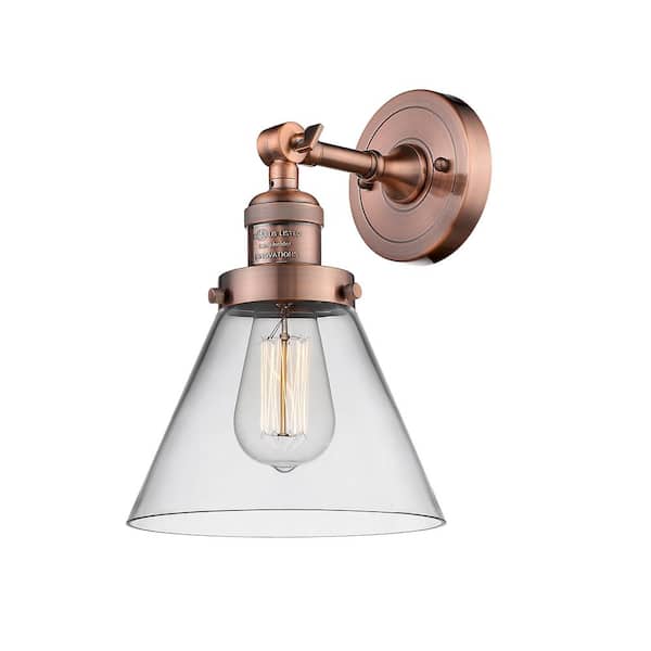 Innovations Cone 1-Light Antique Copper Wall Sconce with Clear Glass Shade