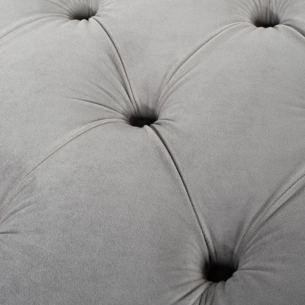 Jacqueline Opal Grey Velvet Tufted Roll Arm Storage Bench