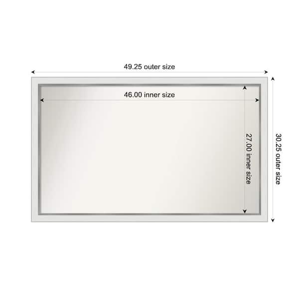 Amanti Art Medium Rectangle Satin White Silver Casual Mirror (30 in. H x 49 in. W)