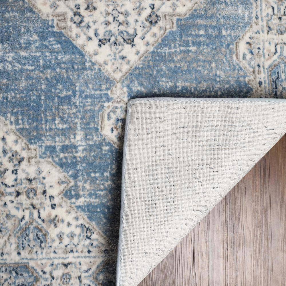 Blue-Cream Medallion Synthetic Easy Care Area Rug