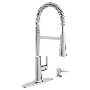 Gladden Semi-Pro 1-Handle Pull Down Sprayer Kitchen Faucet with Deckplate and Soap Dispenser in Stainless Steel