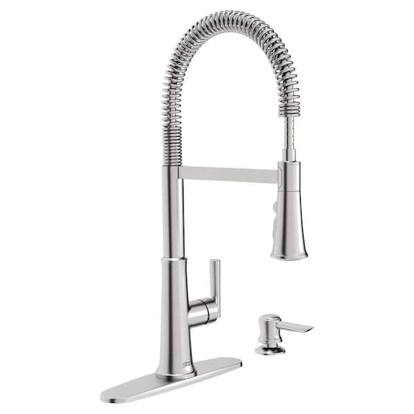 American Standard Gladden Semi-Pro 1-Handle Pull Down Sprayer Kitchen Faucet with Deckplate and Soap Dispenser in Stainless Steel
