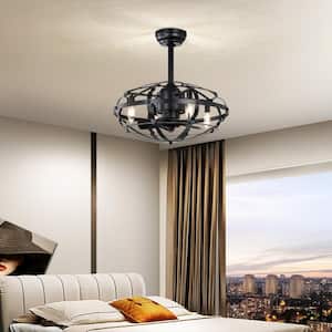21 in. Indoor/Outdoor Matte Black Cage Ceiling Fan with Remote Included and AC Reversible Motor