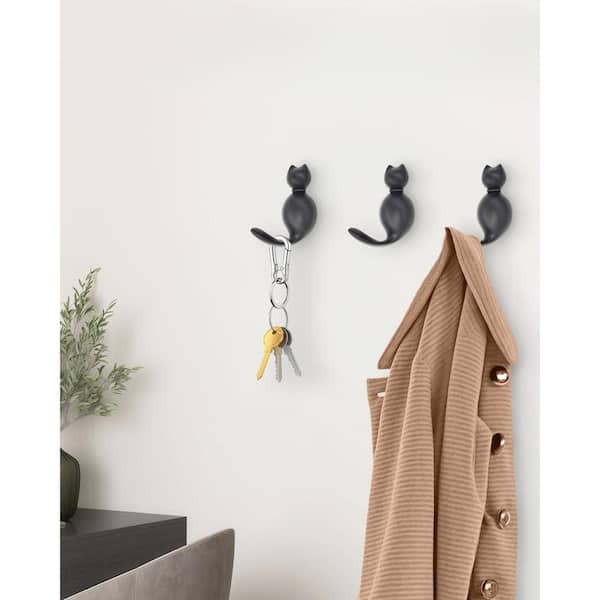 Wudkey 6 Pack Cute Cat Zinc Alloy Wall Hooks in Gray, Coat Hooks