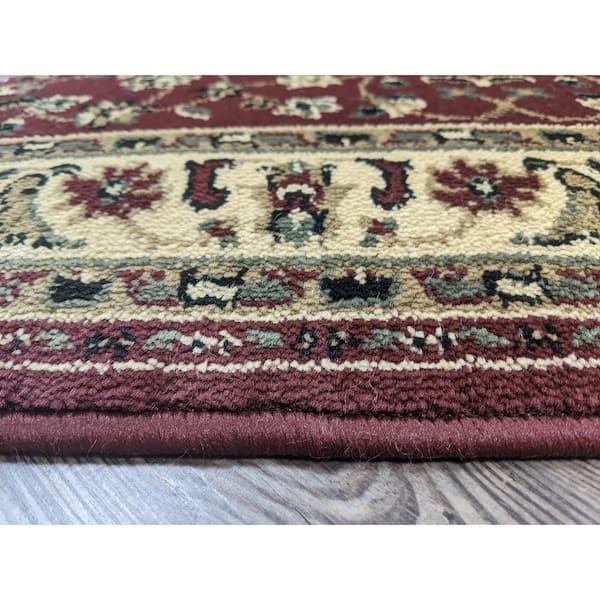 Castello Burgundy 5 ft. Round Traditional Oriental Floral Area Rug