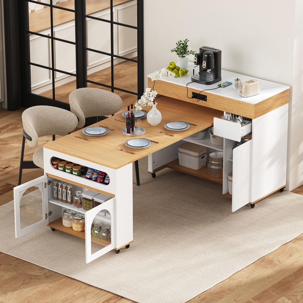 Harper & Bright Designs Creamy White and Natural Wood Column