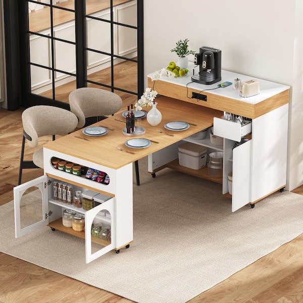 Harper & Bright Designs Creamy White and Natural Wood Column
