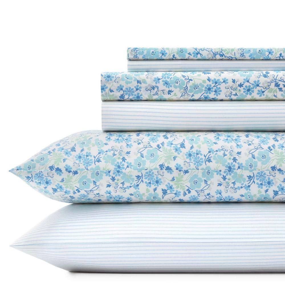 ♥︎LAURA ASHLEY♡ピロケース♡ミルナー/ブルー♡新品♡最終価格 Laura Ashley Jaynie 6-Piece Blue Floral and Striped Cotton King