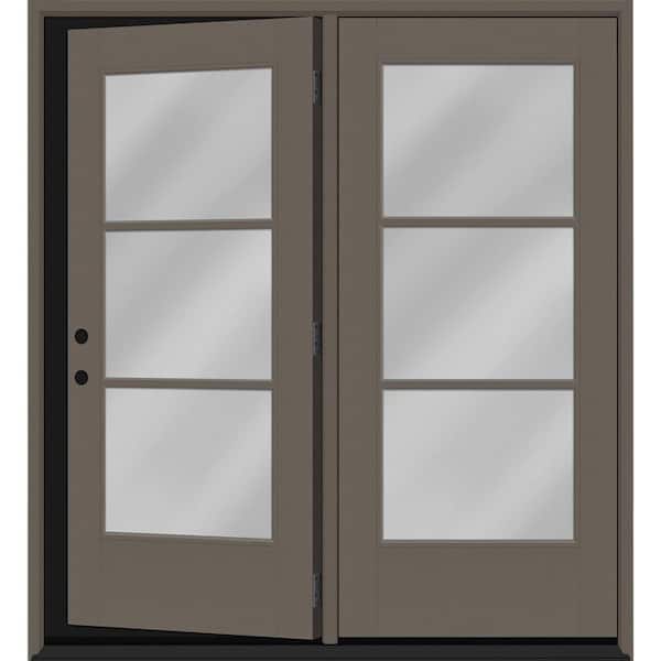 72 in. x 80 in. Icon 3L Modern Clear Glass Kindling RH Center-Hinged Painted Fiberglass Retro Pato Door w/ 4 in. Jamb