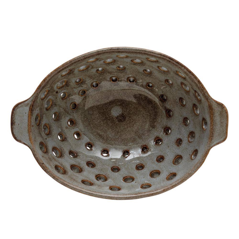 Reactive Glaze Brown Ceramic Berry Bowl with Handles