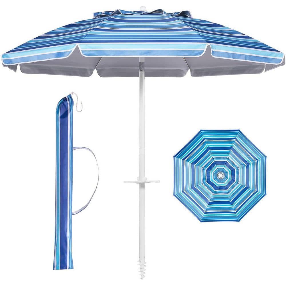 6.5 ft. Beach Umbrella with Tilt Pole UPF 50 Plus Sun Shelter Air Vents Des