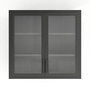 31.50 in. W x 11.80 in. D x 30 in. H Ready to Assemble Steel Wall Mounted Cabinet in Black with Glass Door