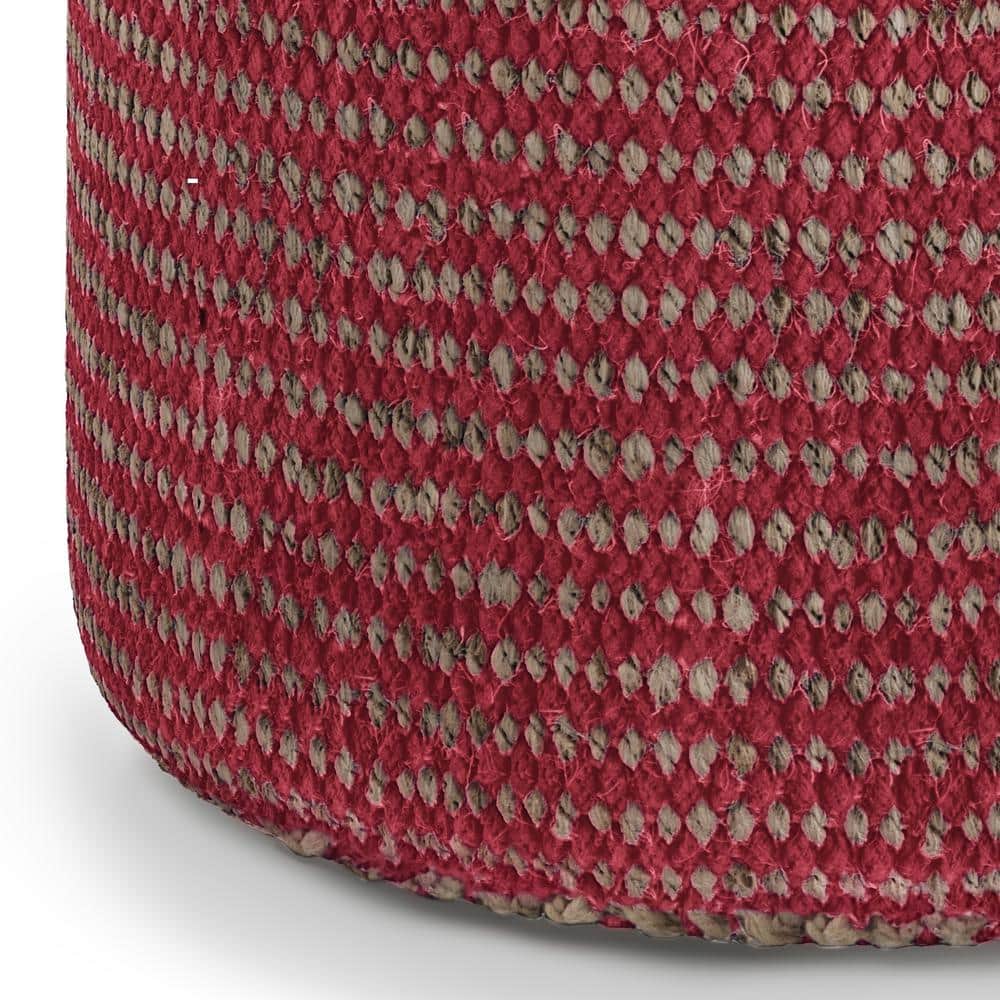Larissa Round Natural and Maroon Jute Pouf