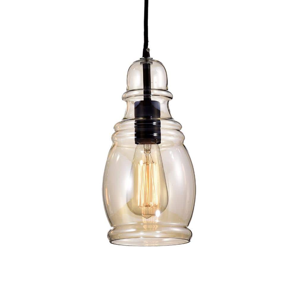Carol 5.5 in. W 1-Light Antique Black Mini Pendant Light with Cognac Long Oval Skinny Glass price history on PriceWatchPro