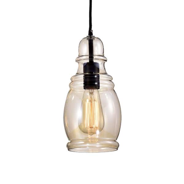 Jojospring Carol 5.5 in. W 1-Light Antique Black Mini Pendant Light with Cognac Long Oval Skinny Glass