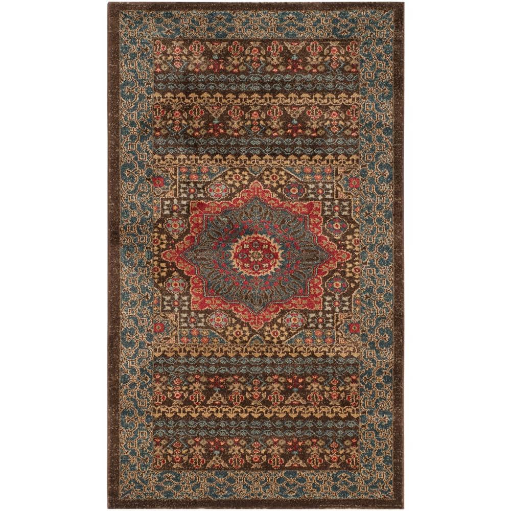 Elegant Red Floral 36" Reversible Synthetic Area Rug