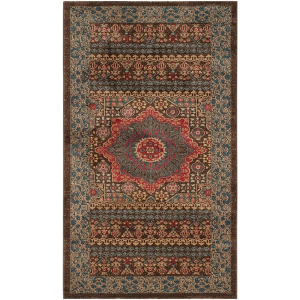 Mahal Navy/Red Doormat 3 ft. x 5 ft. Antique Border Area Rug