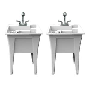 24 in. x 22 in. Polypropylene White Laundry Sink with 2 Hdl Non Metallic Pullout Faucet and Installation Kit (Pack of 2)
