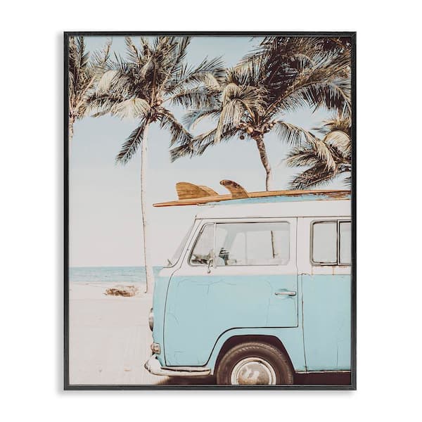 Stupell Industries Retro Surfboard and Van by LSR Design Studio Black Framed Sports Giclee Art Print 14 in. x 11 in.