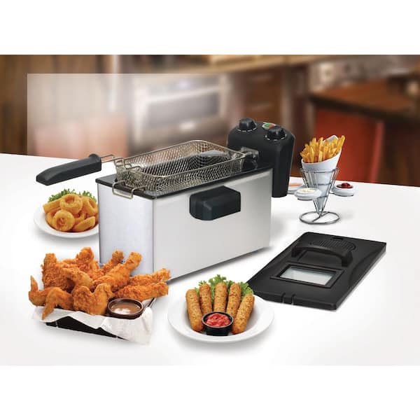  Elite Gourmet EDF-401T Electric Immersion Deep Fryer 3-Baskets,  1700-Watt, Timer Control, Adjustable Temperature, Lid with Viewing Window  and Odor Free Filter, Stainless Steel and Black: Home & Kitchen