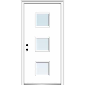 Aveline 30 in. x 80 in. Right-Hand Inswing 3-Lite Clear Low-E Primed Fiberglass Prehung Front Door on 6-9/16 in. Frame