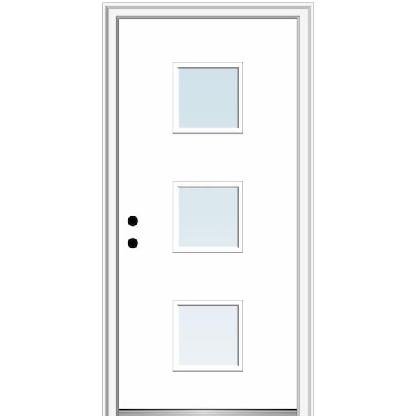 MMI Door Aveline 30 in. x 80 in. Right-Hand Inswing 3-Lite Clear Low-E Primed Fiberglass Prehung Front Door on 6-9/16 in. Frame