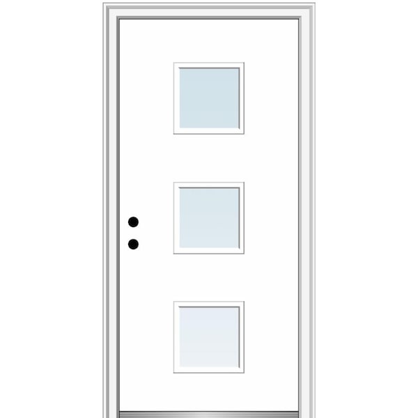 MMI DOOR Aveline 32 in. x 80 in. Right-Hand Inswing 3-Lite Clear Low-E Primed Fiberglass Prehung Front Door on 4-9/16 in. Frame