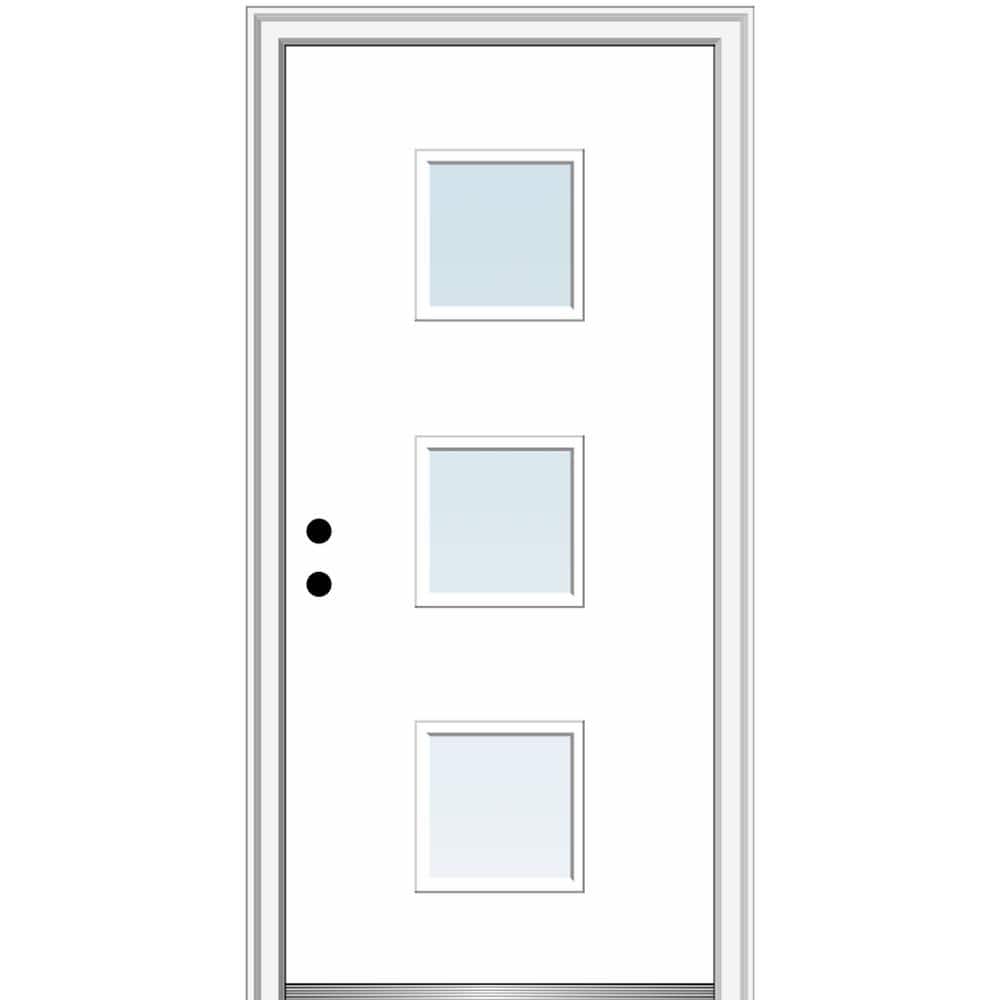 Aveline 36 in. x 80 in. Right-Hand Inswing 3-Lite Clear Low-E Primed Fiberglass Prehung Front Door on 6-9/16 in. Frame price history on PriceWatchPro
