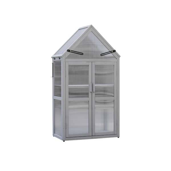 27.8 in. W x 52.3 in. D x 16.1 in. H Mini Greenhouse, Outdoor Plant Stand, Gray