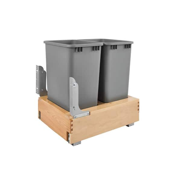 Rev-A-Shelf 23.188 in. H x 17.25 in. W x 21.75 in. D Double 50 Qt. Pull-Out Bottom Mount Wood and Silver Container with Rev-A-Motion