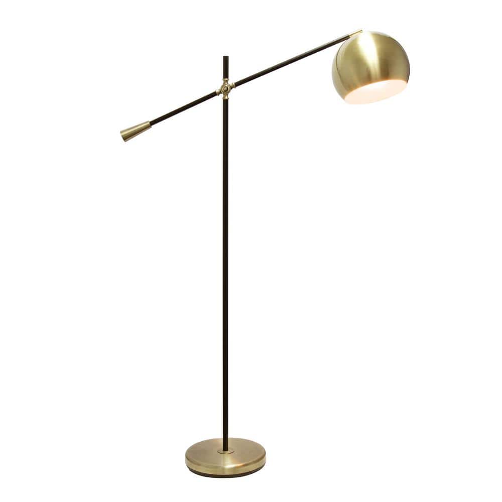 58'' Matte Black and Brass Adjustable Floor Lamp