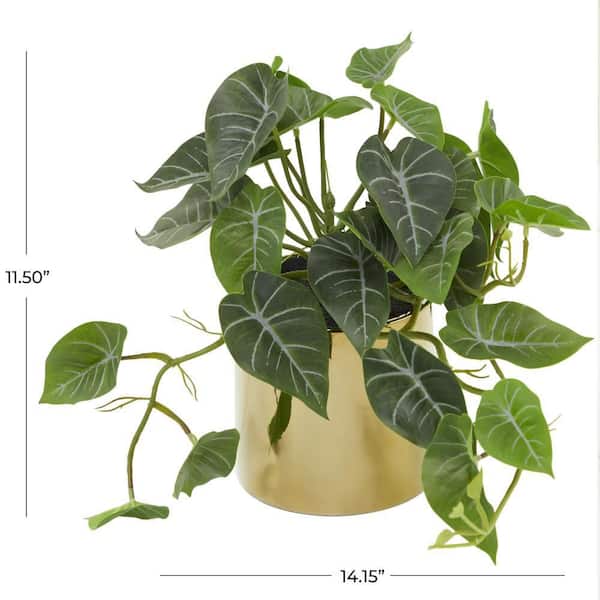 12 in. H Pothos Artificial Plant with Realistic Leaves and Gold Porcelain Pot